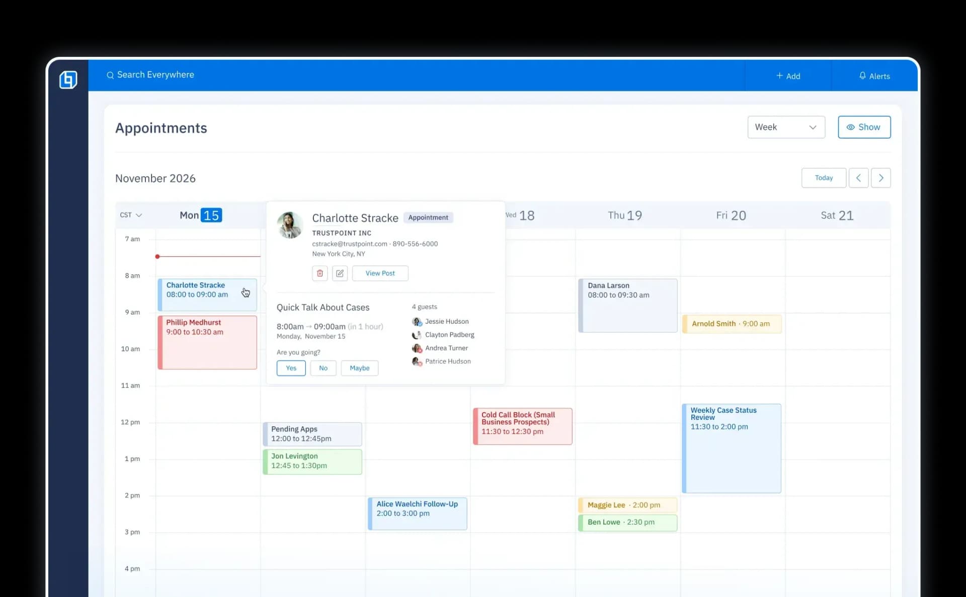 Calendar UI showing insurance distribution events scheduled for a specific week.